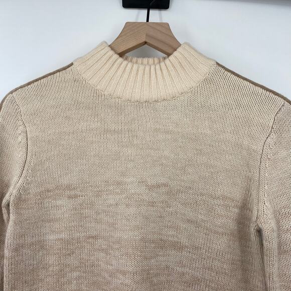 Athleta Merino Wool Sweater Ombre Sunset Mockneck Pullover Ribbed Cream Tan XXS - Picture 3 of 8